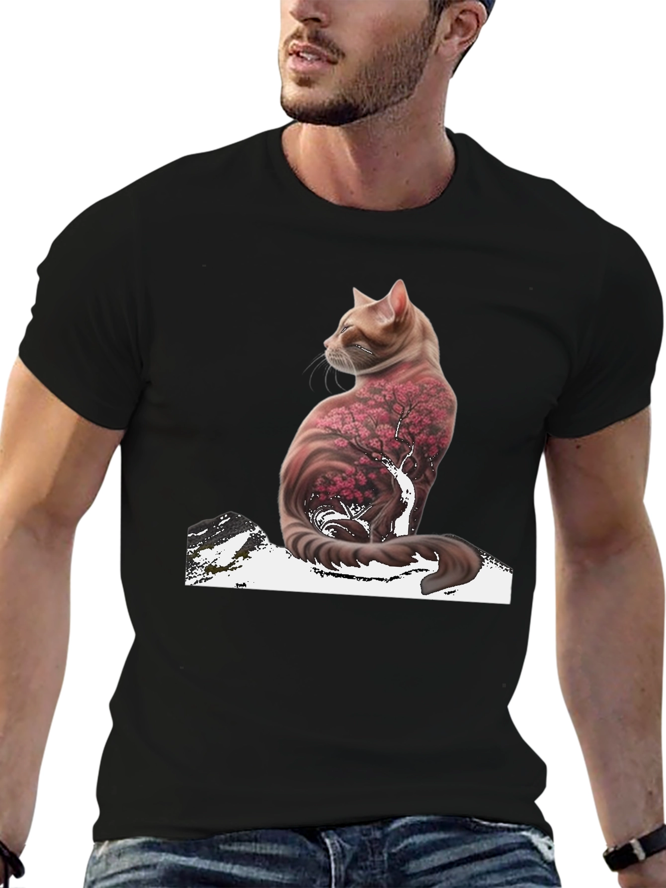 Cat Cherry Blossom T-Shirt - Stylish Graphic Tee