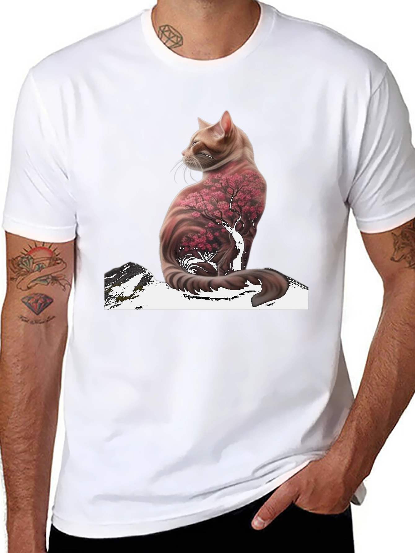 Cat Cherry Blossom T-Shirt - Stylish Graphic Tee