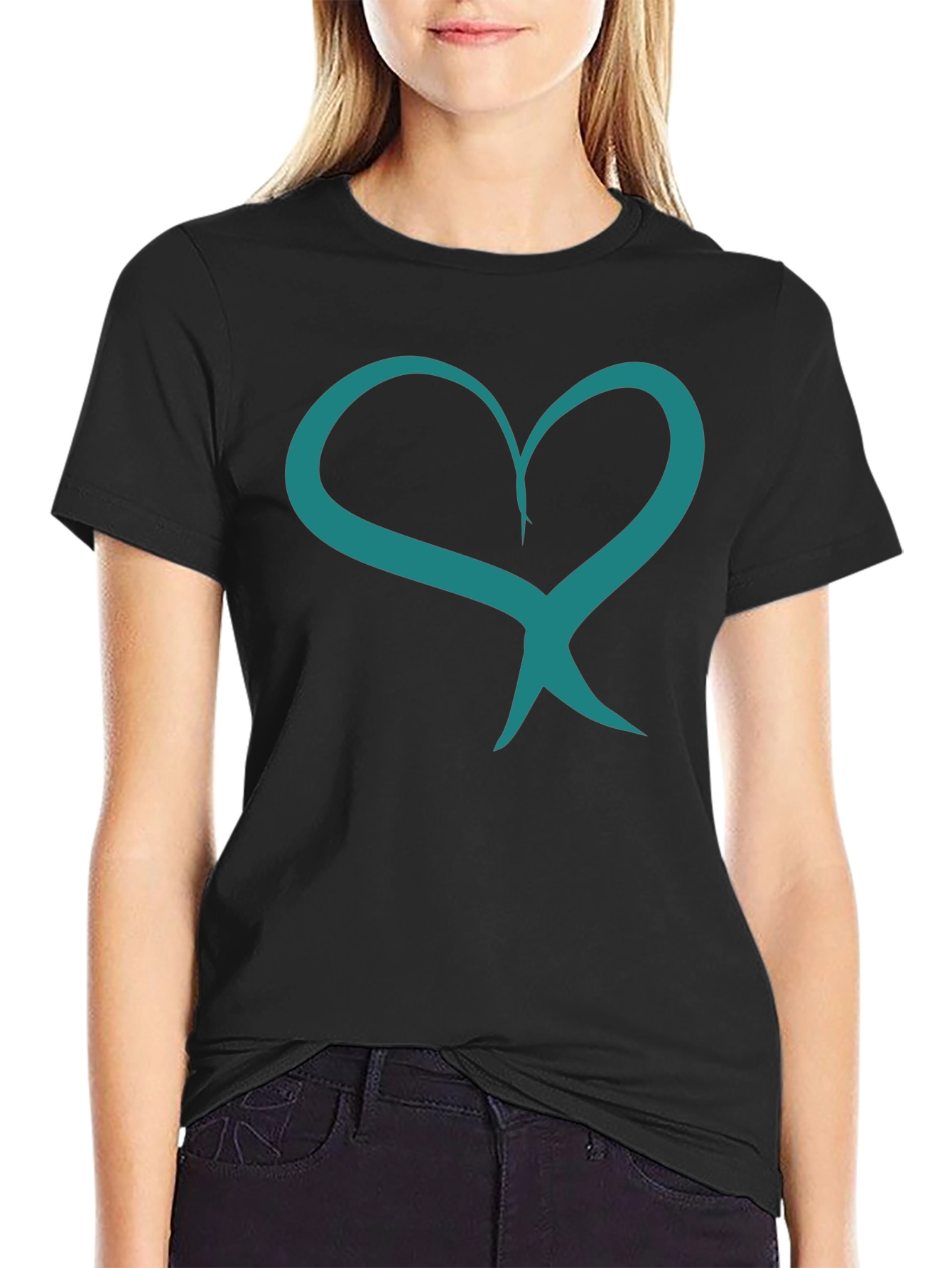 Heart Ribbon Graphic Tee - Black Casual Shirt