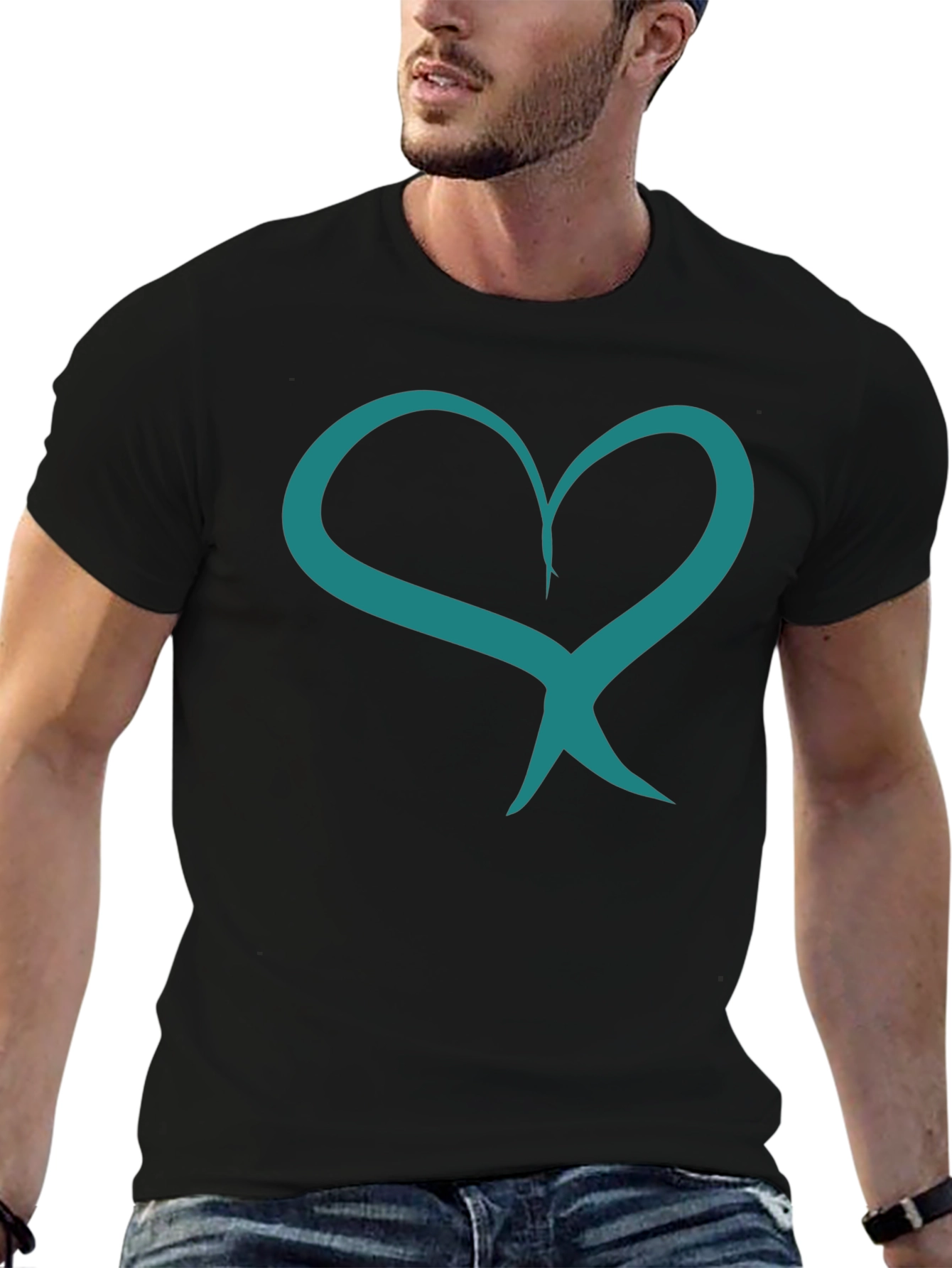 Heart Ribbon Graphic Tee - Black Casual Shirt