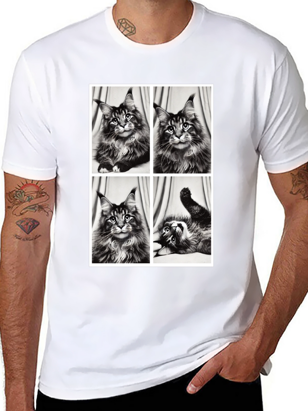 Maine Coon Cat Photo Grid Black T-Shirt