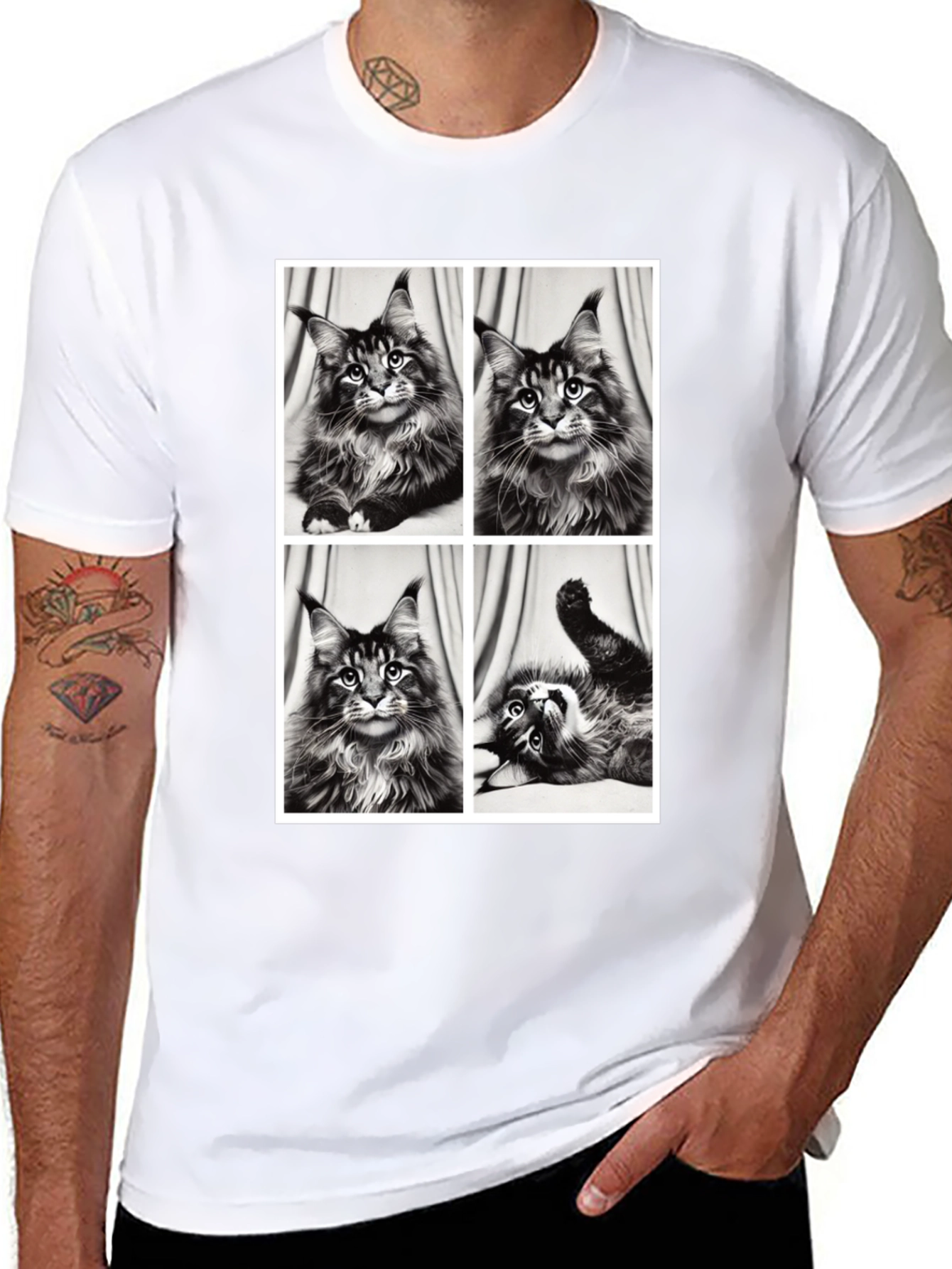 Maine Coon Cat Photo Grid Black T-Shirt