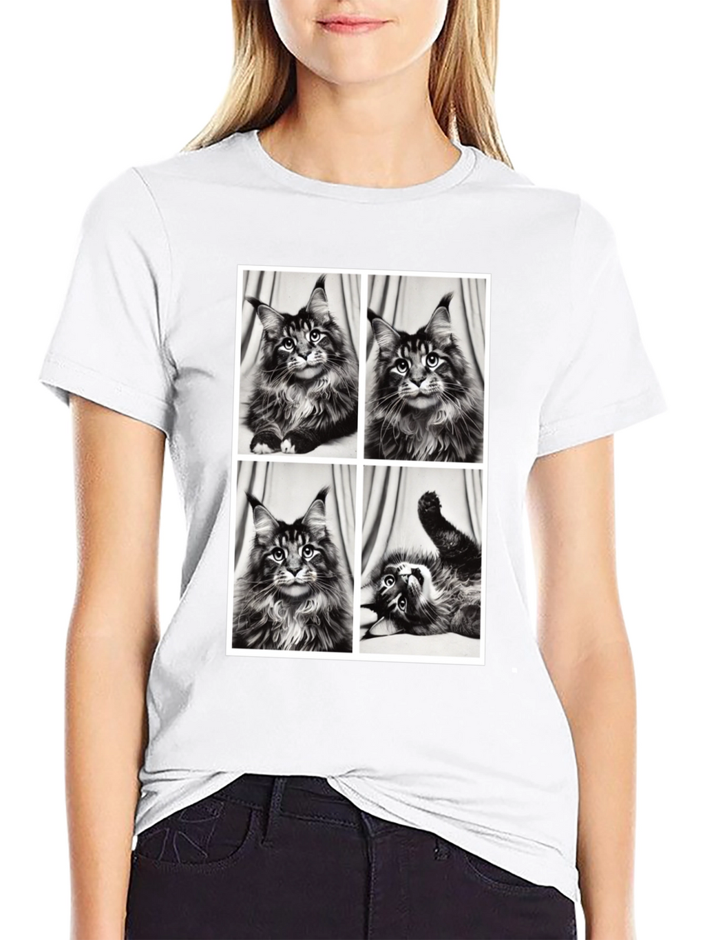 Maine Coon Cat Photo Grid Black T-Shirt