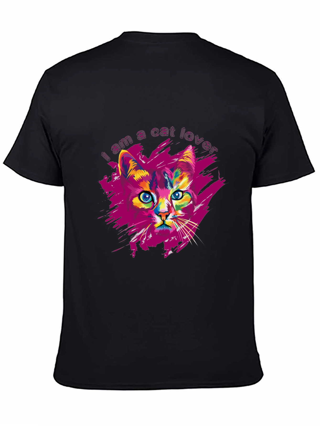 Vibrant Cat Lover Graphic Print Black T-Shirt