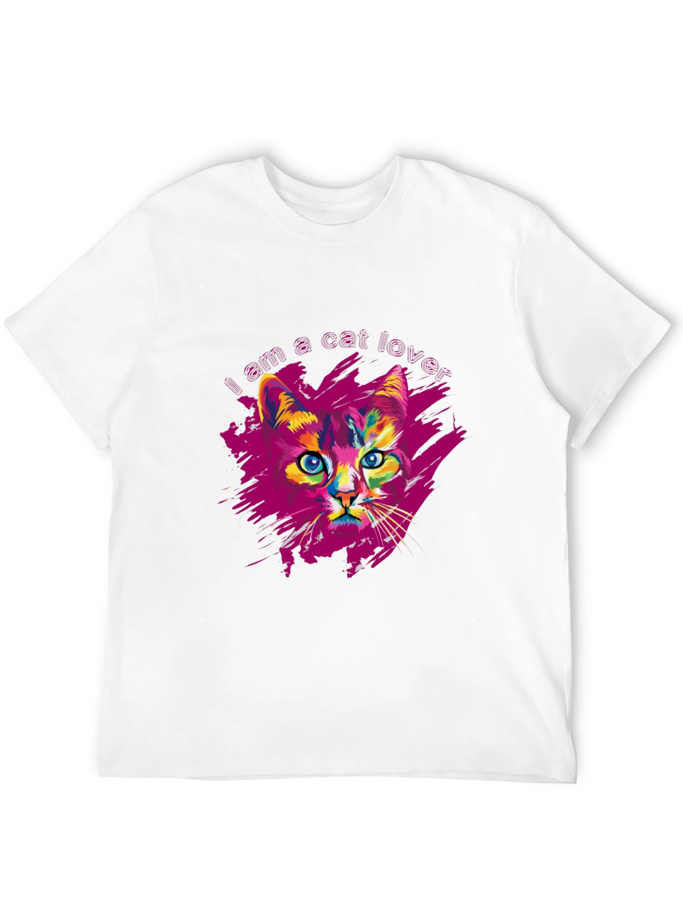 Vibrant Cat Lover Graphic Print Black T-Shirt