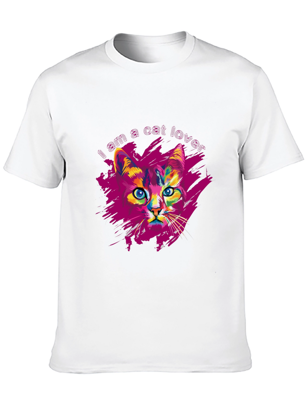 Vibrant Cat Lover Graphic Print Black T-Shirt