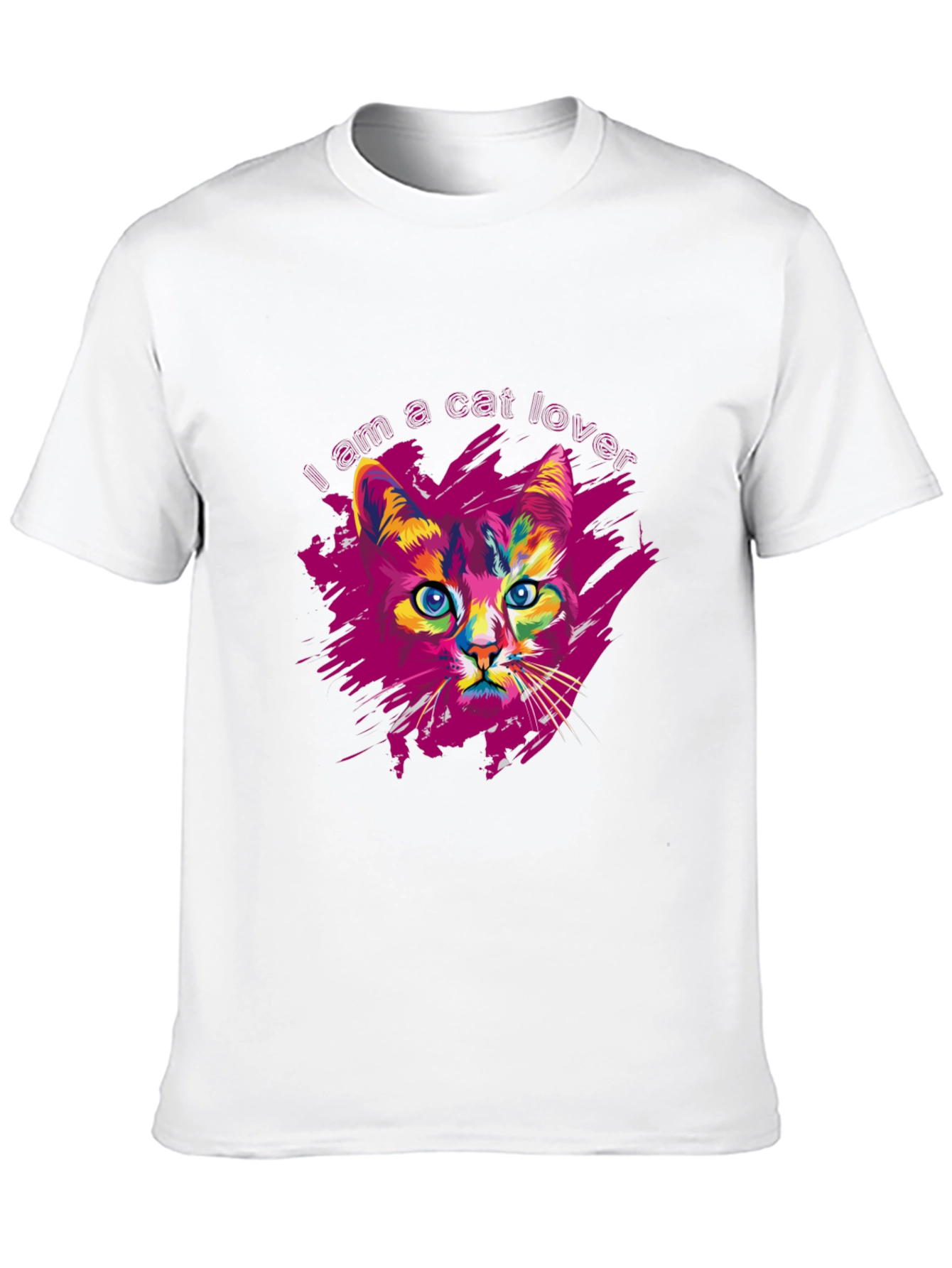 Vibrant Cat Lover Graphic Print Black T-Shirt