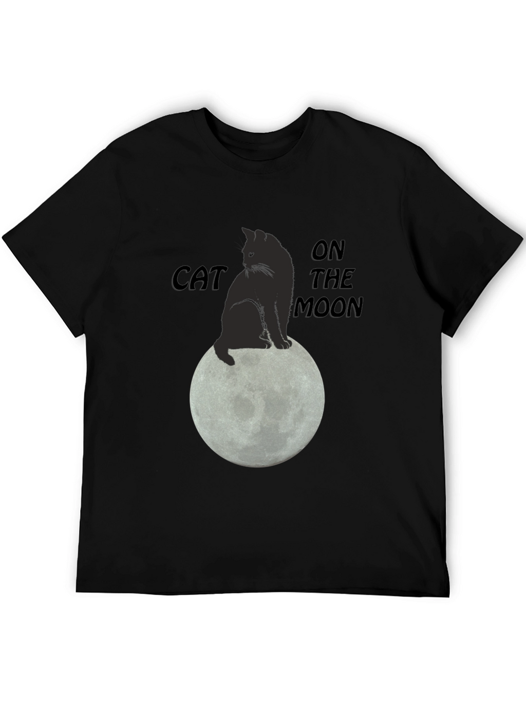 Cat On The Moon Graphic T-Shirt - Black