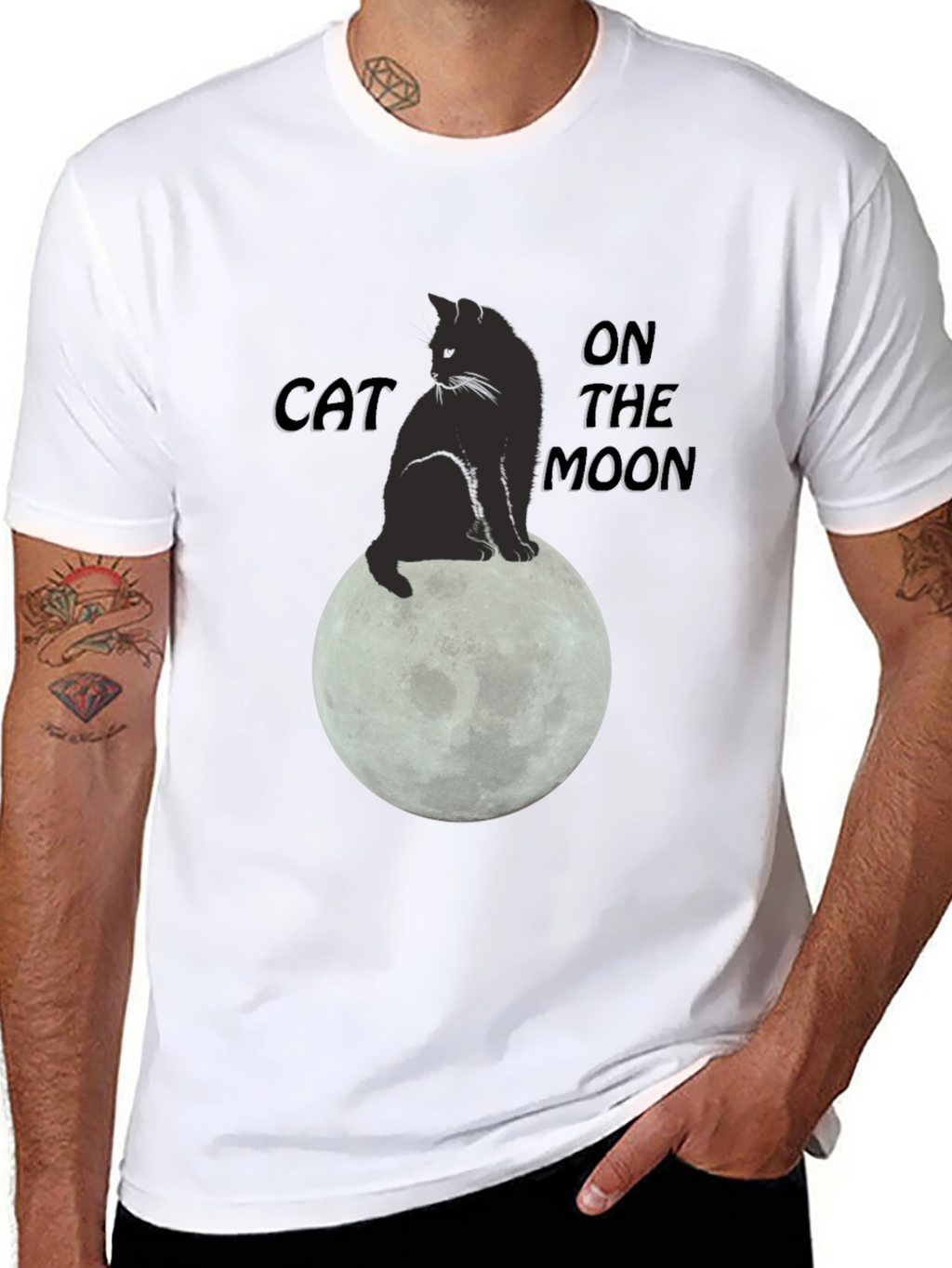 Cat On The Moon Graphic T-Shirt - Black