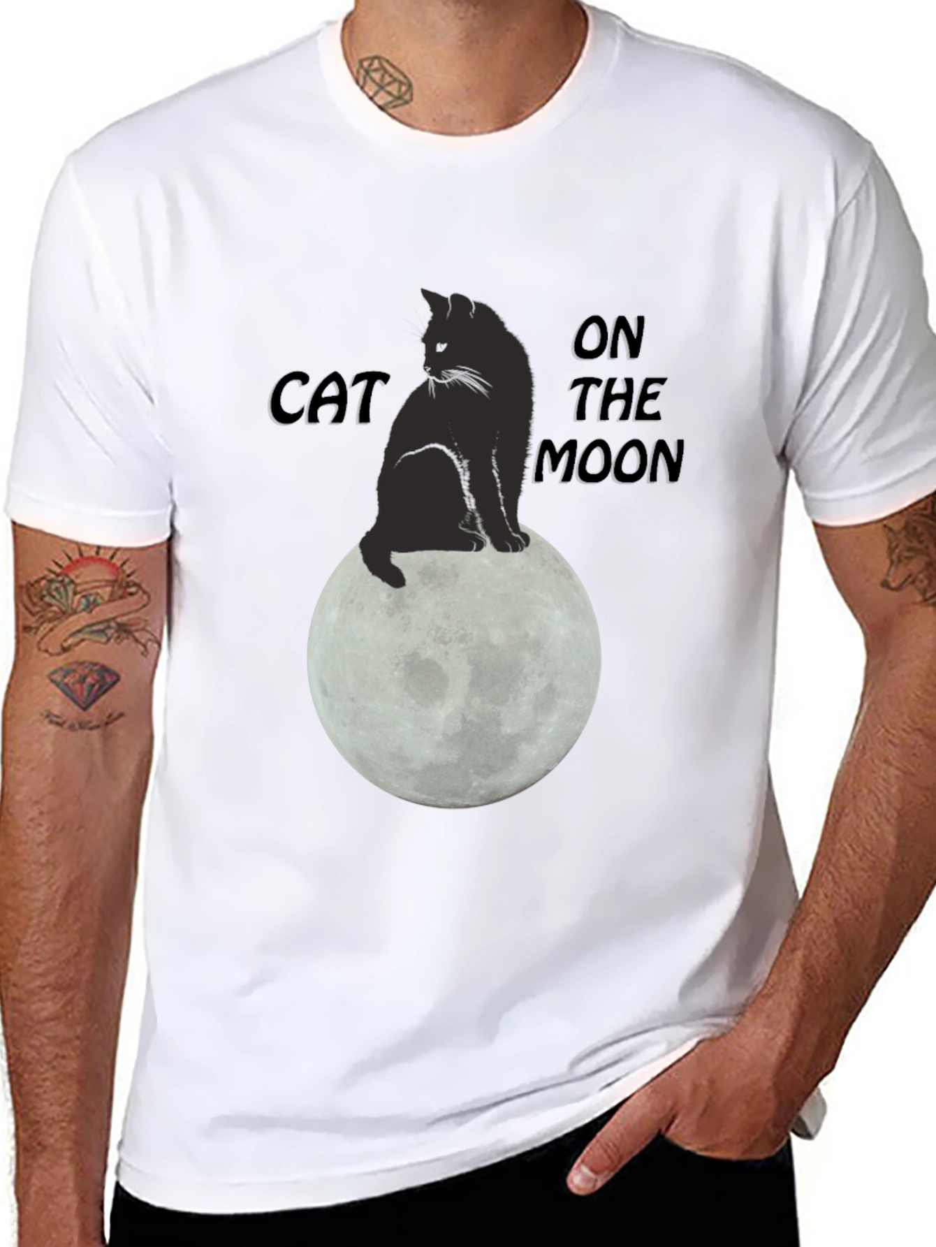 Cat On The Moon Graphic T-Shirt - Black