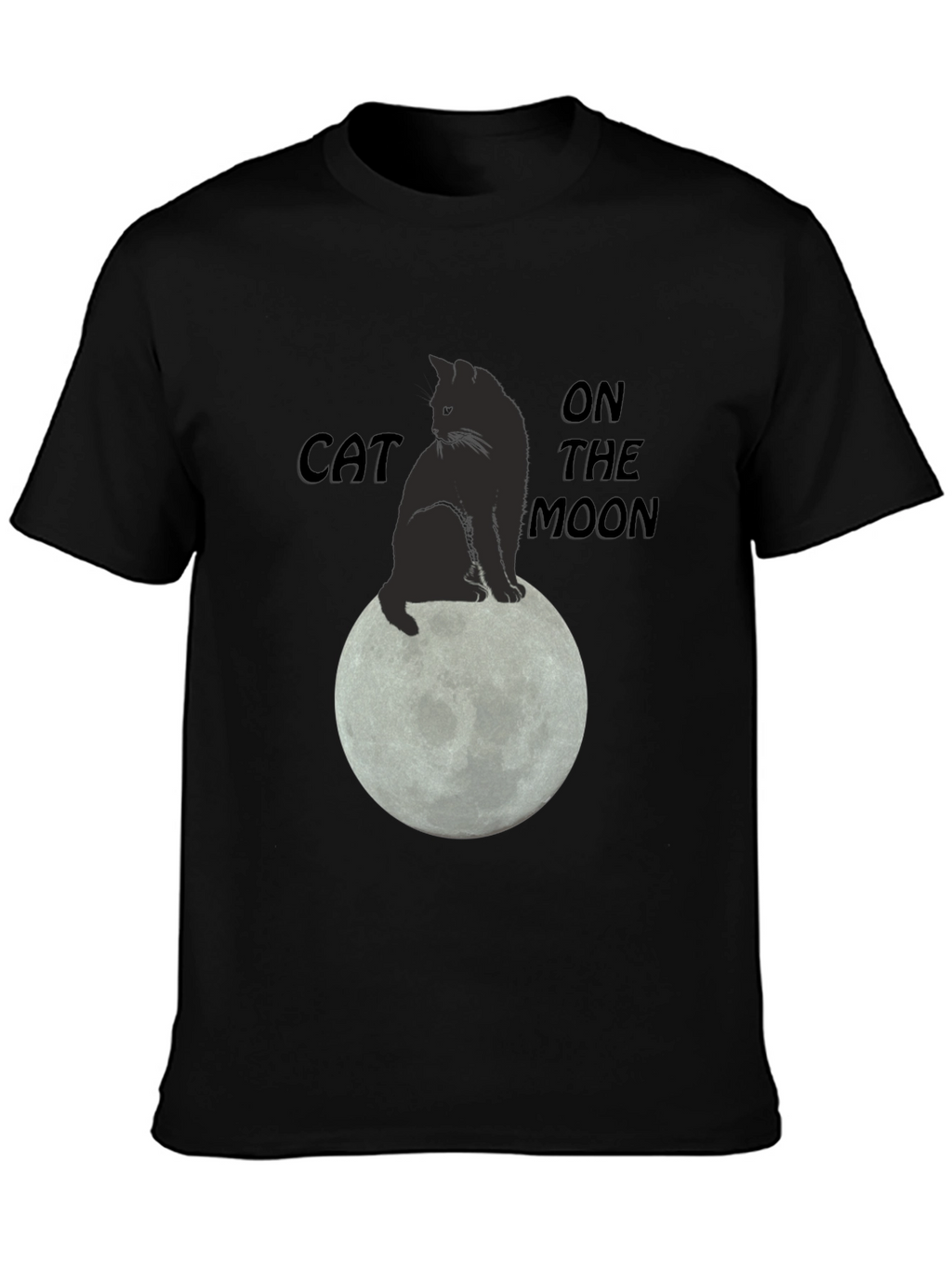 Cat On The Moon Graphic T-Shirt - Black
