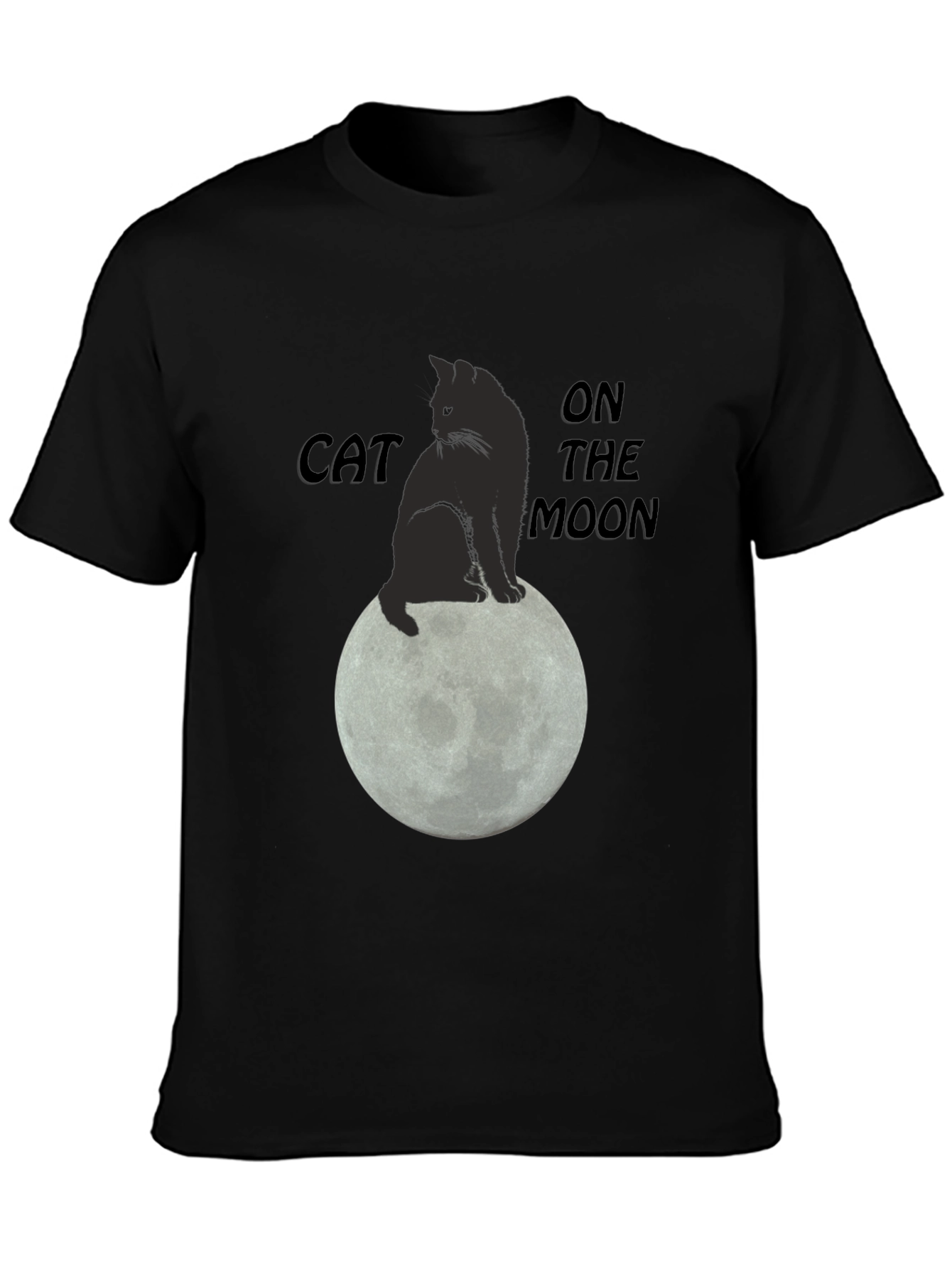 Cat On The Moon Graphic T-Shirt - Black
