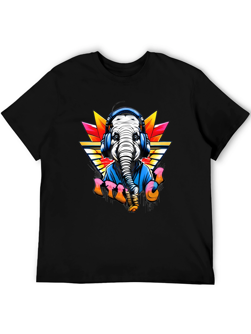 DJ Elephant Graphic Tee - Retro Music Lover