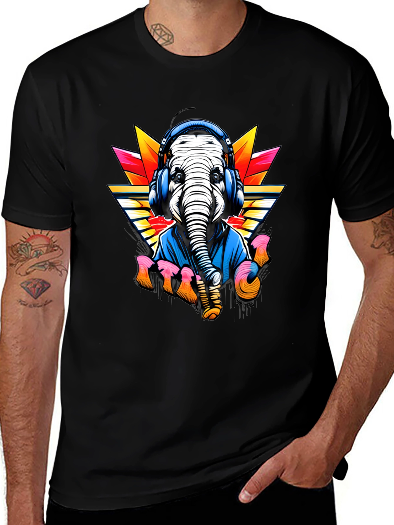 DJ Elephant Graphic Tee - Retro Music Lover