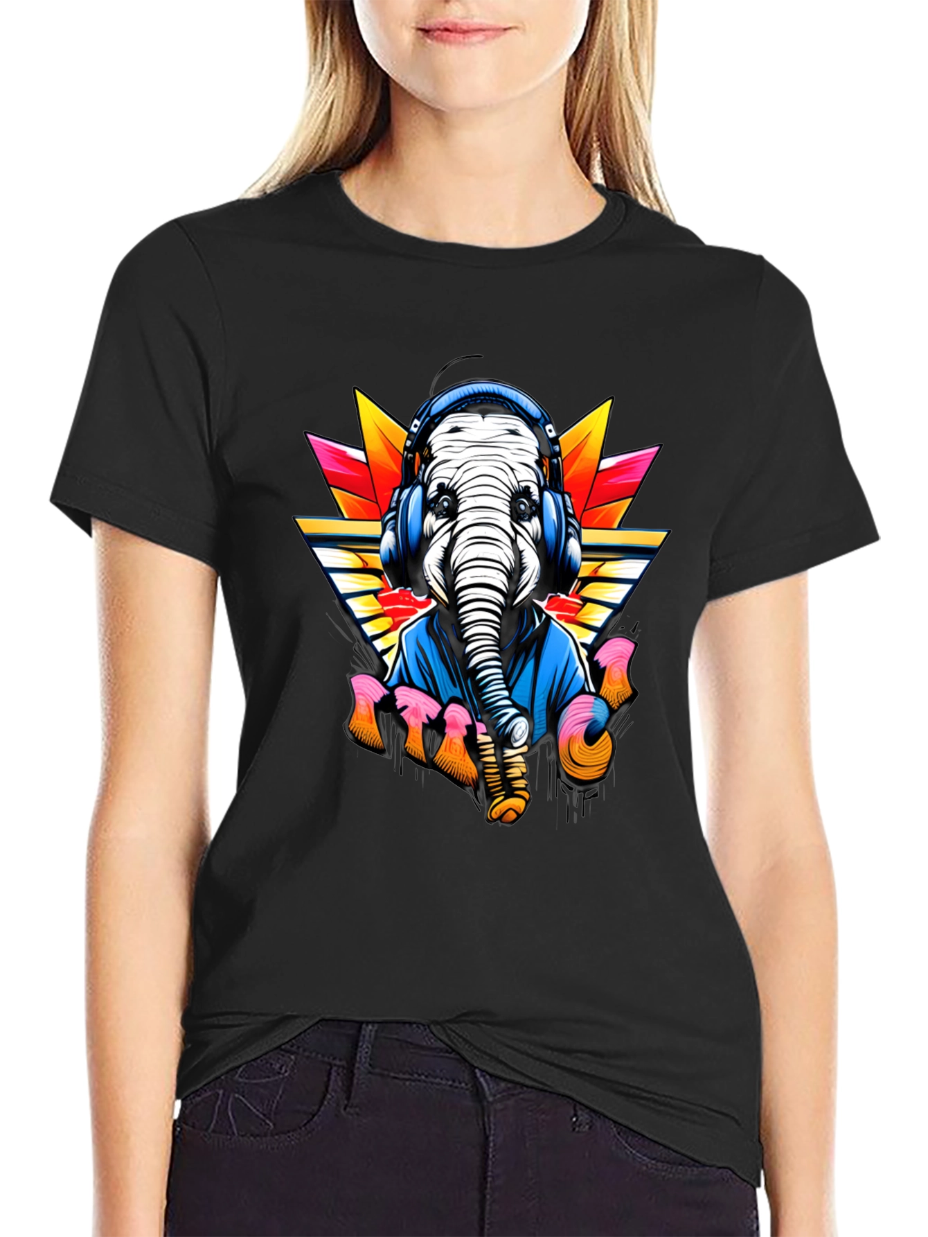 DJ Elephant Graphic Tee - Retro Music Lover