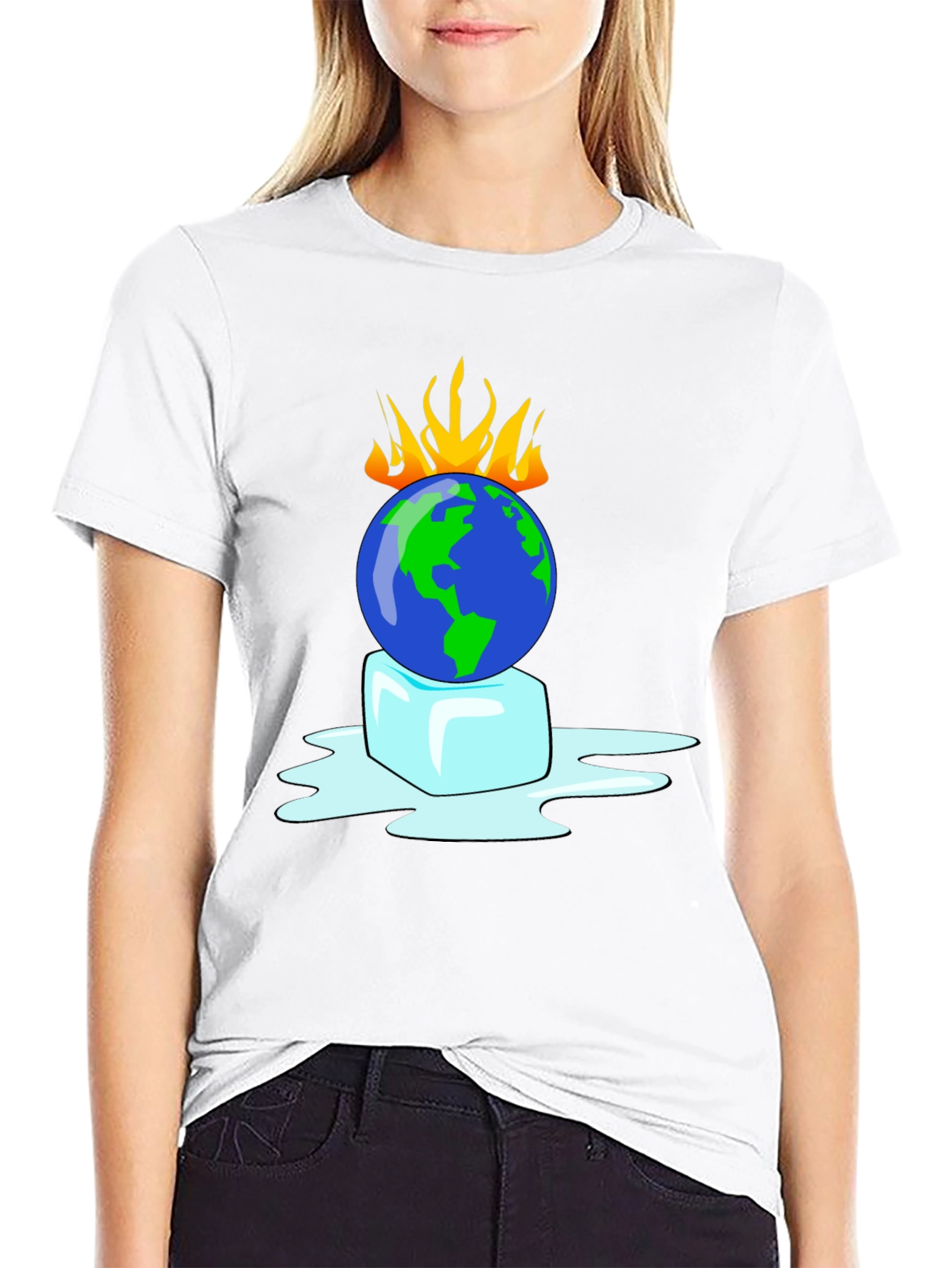 Global Warming T-Shirt: Earth on Fire Melting Ice