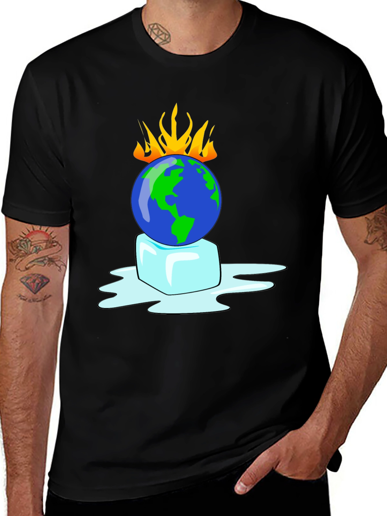 Global Warming T-Shirt: Earth on Fire Melting Ice