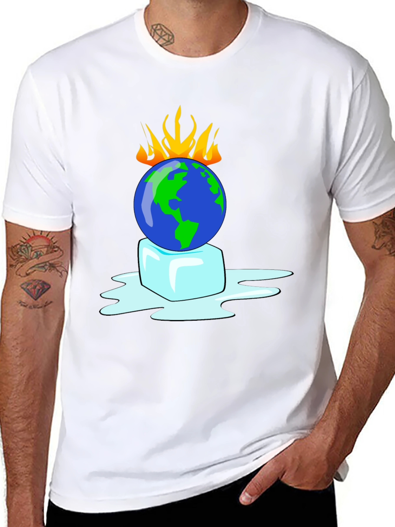 Global Warming T-Shirt: Earth on Fire Melting Ice