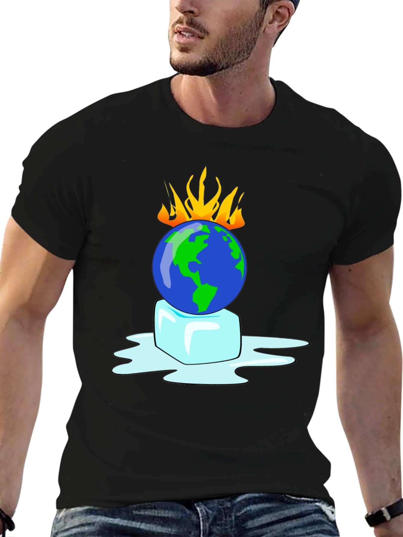 Global Warming T-Shirt: Earth on Fire Melting Ice