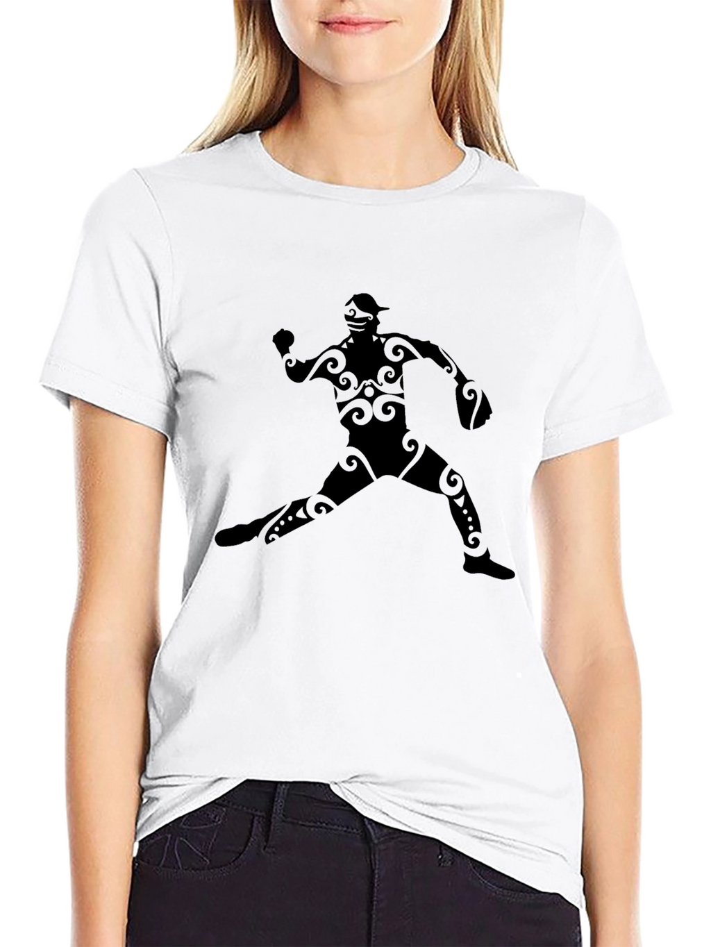 Tribal Baseball Player Graphic Tee - Black