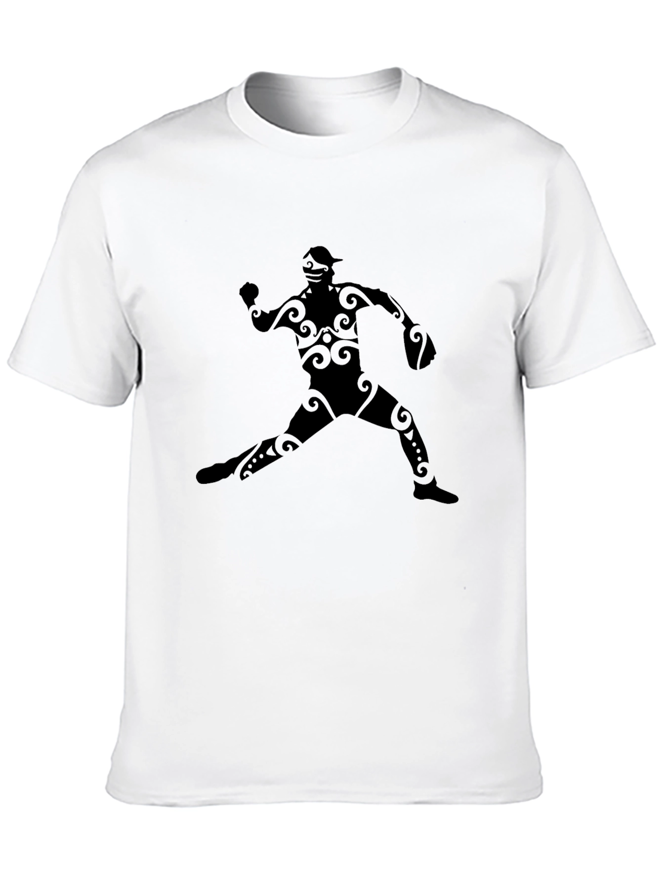 Tribal Baseball Player Graphic Tee - Black