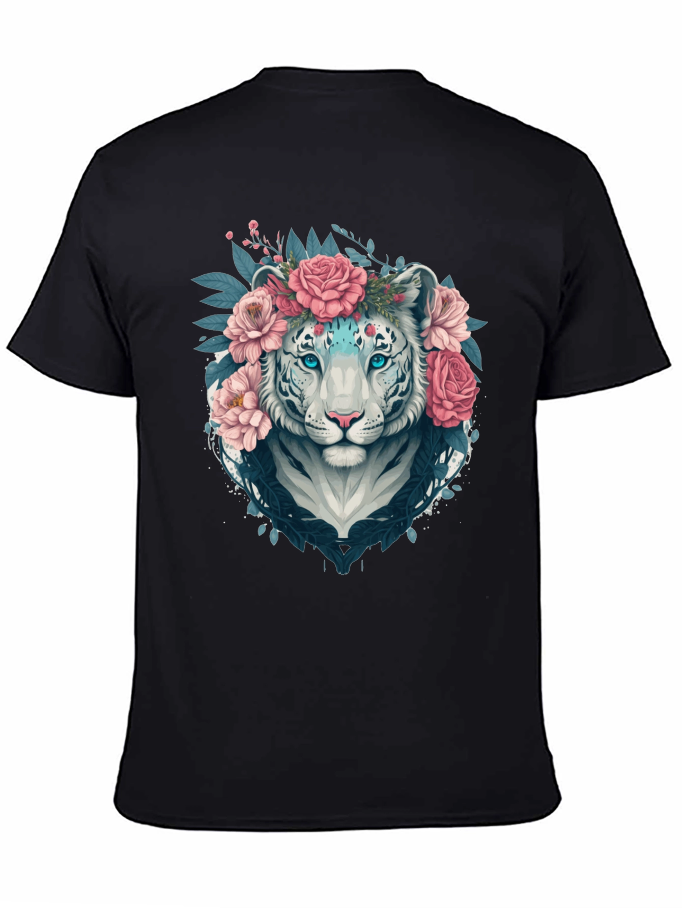 Floral Tiger Graphic Tee - Stylish Unisex Black T-Shirt