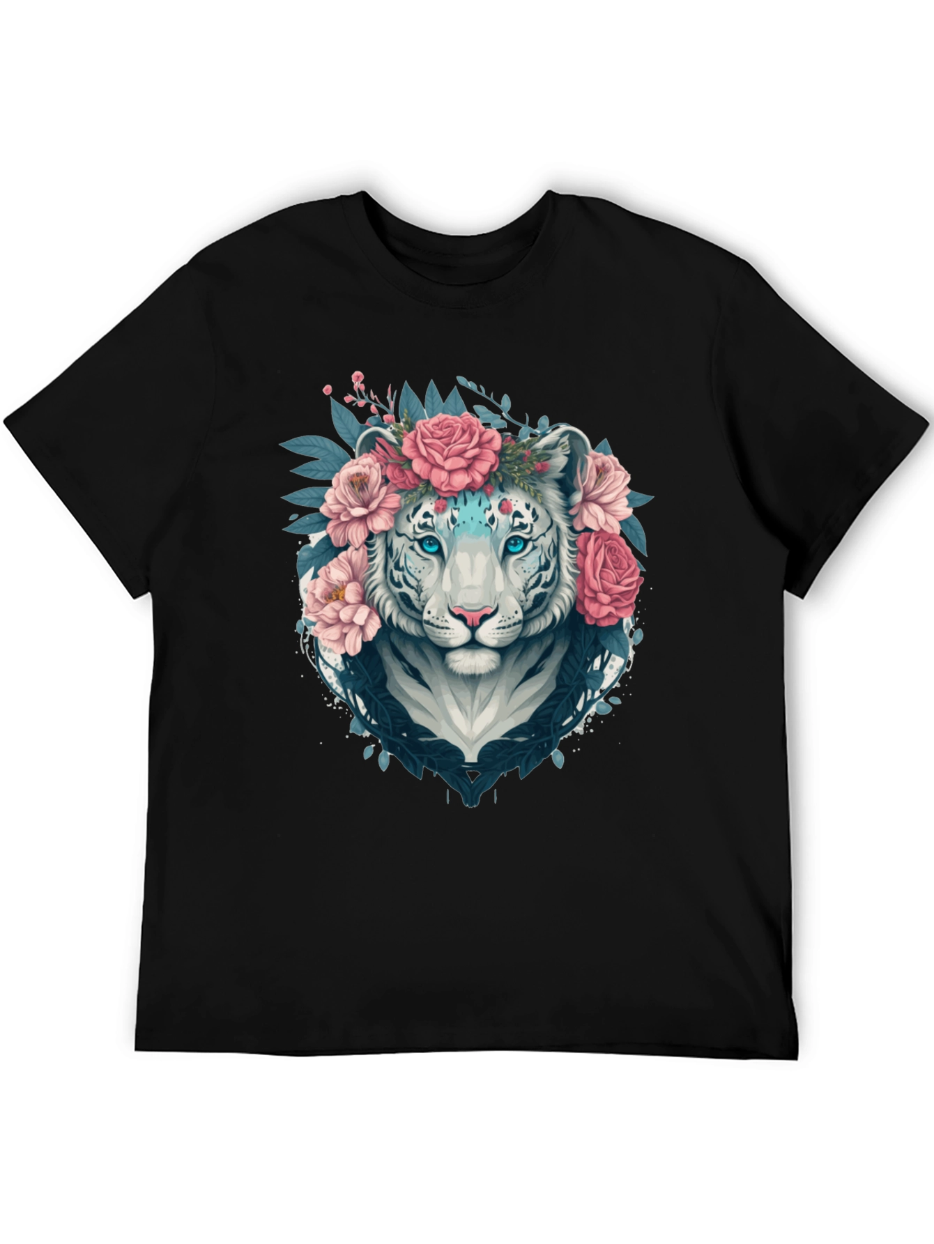 Floral Tiger Graphic Tee - Stylish Unisex Black T-Shirt