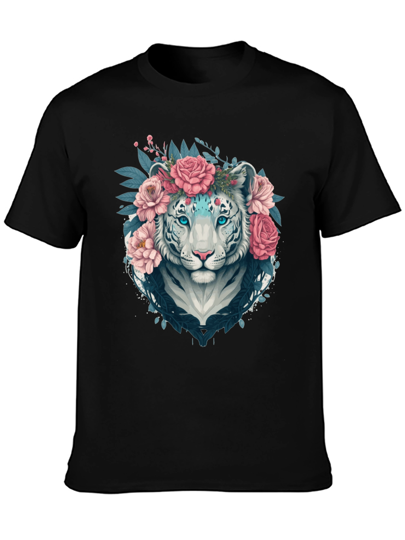 Floral Tiger Graphic Tee - Stylish Unisex Black T-Shirt