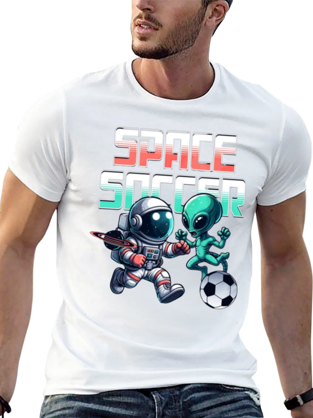 Space Soccer T-Shirt: Alien vs. Astronaut Tee