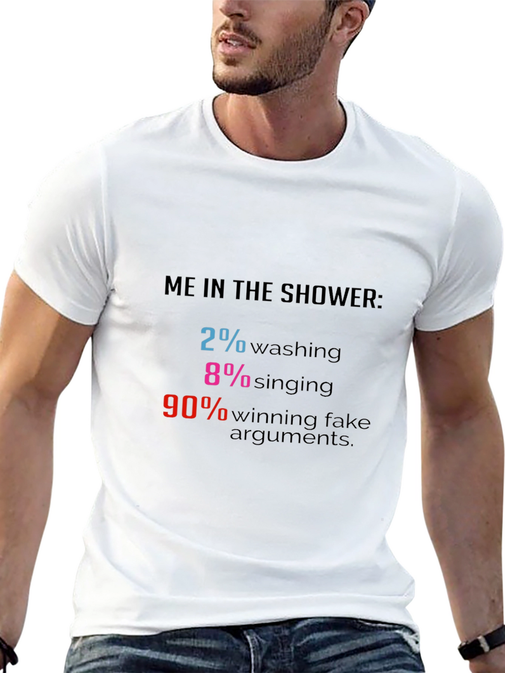Funny Shower Thought T-Shirt - 2% Washing 90% Arguments