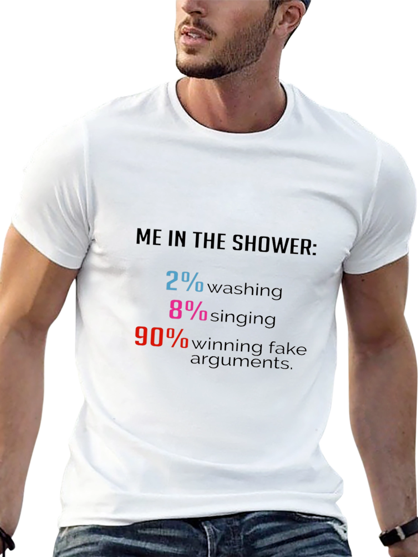 Funny Shower Thought T-Shirt - 2% Washing 90% Arguments