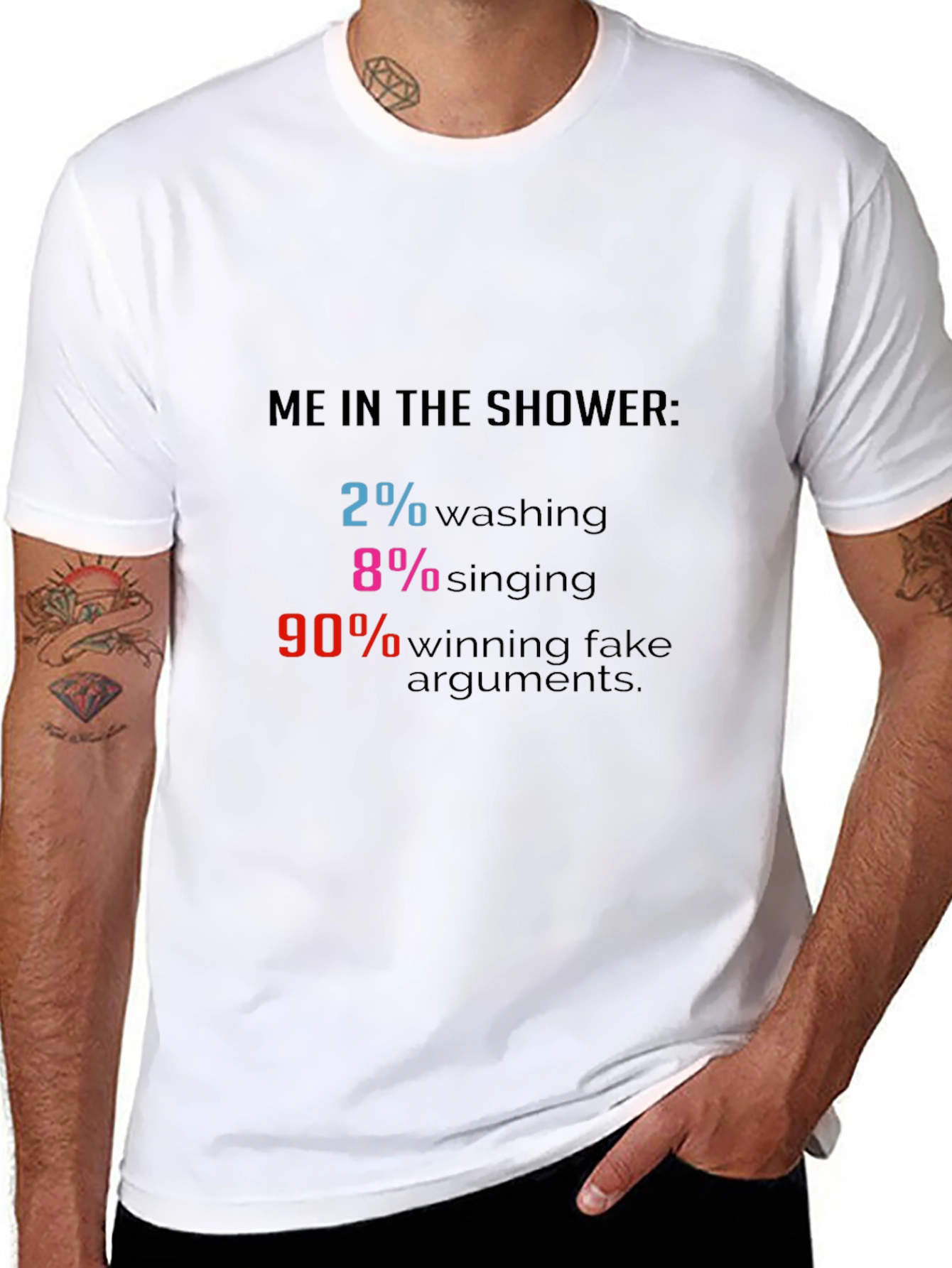 Funny Shower Thought T-Shirt - 2% Washing 90% Arguments