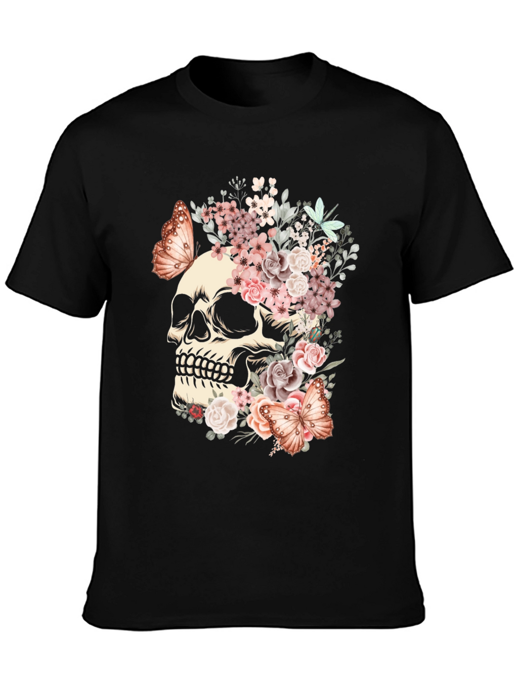 Floral Skull Butterfly Graphic T-Shirt