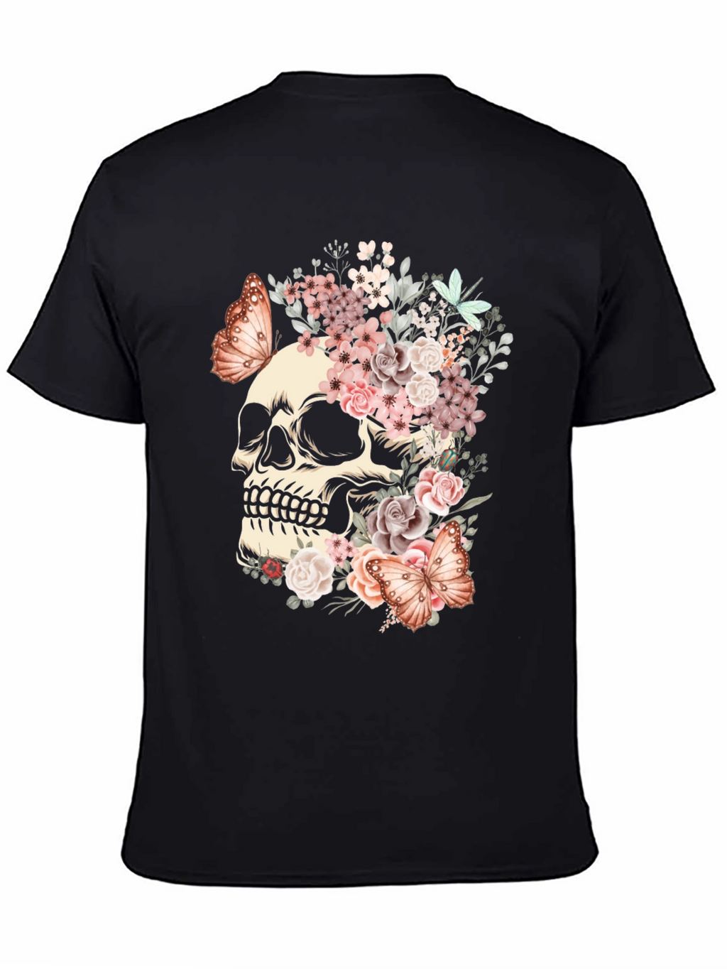 Floral Skull Butterfly Graphic T-Shirt