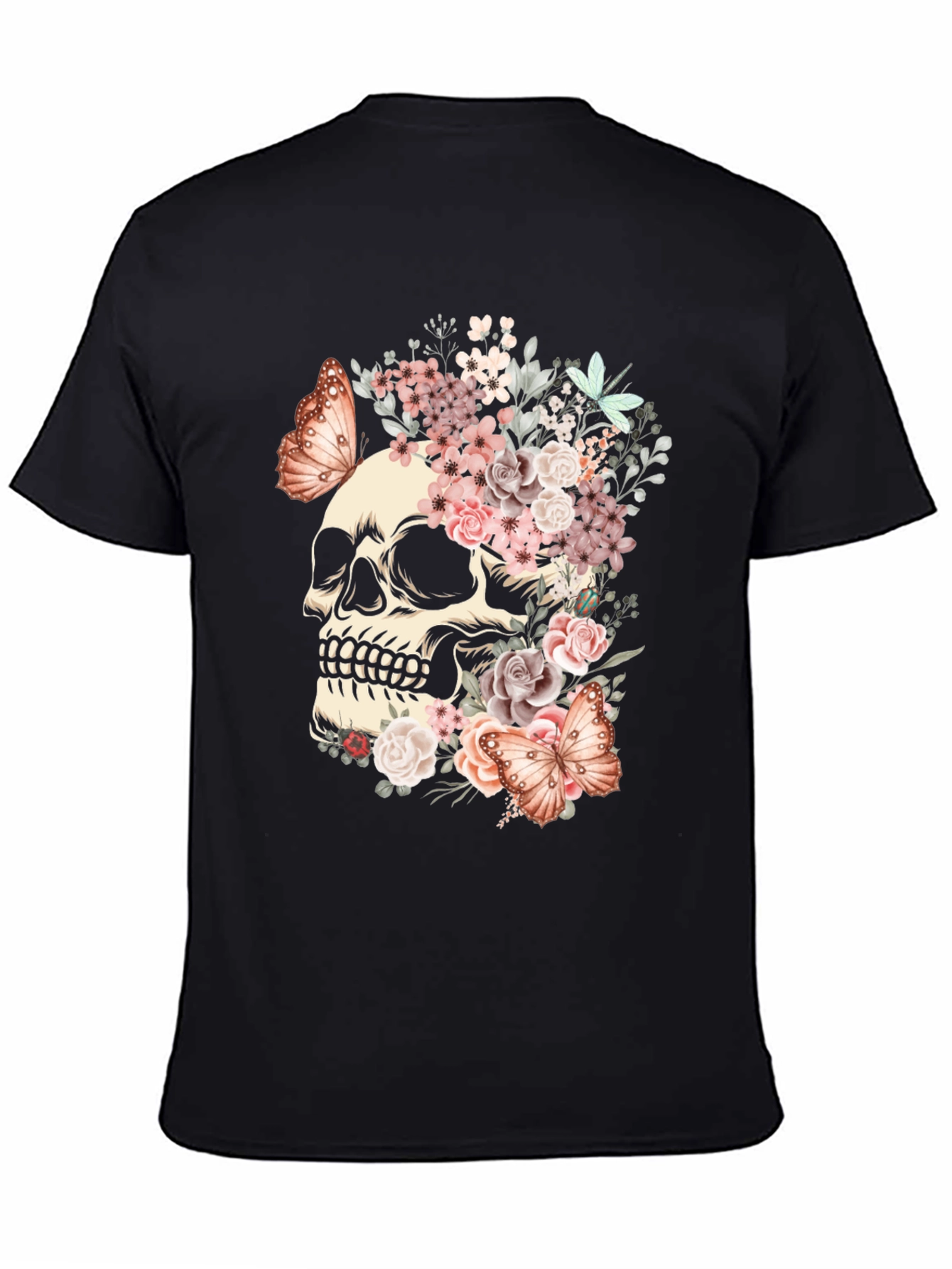 Floral Skull Butterfly Graphic T-Shirt