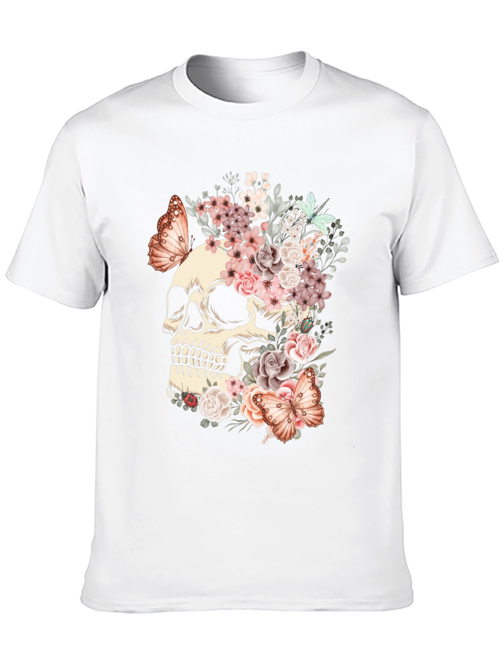 Floral Skull Butterfly Graphic T-Shirt
