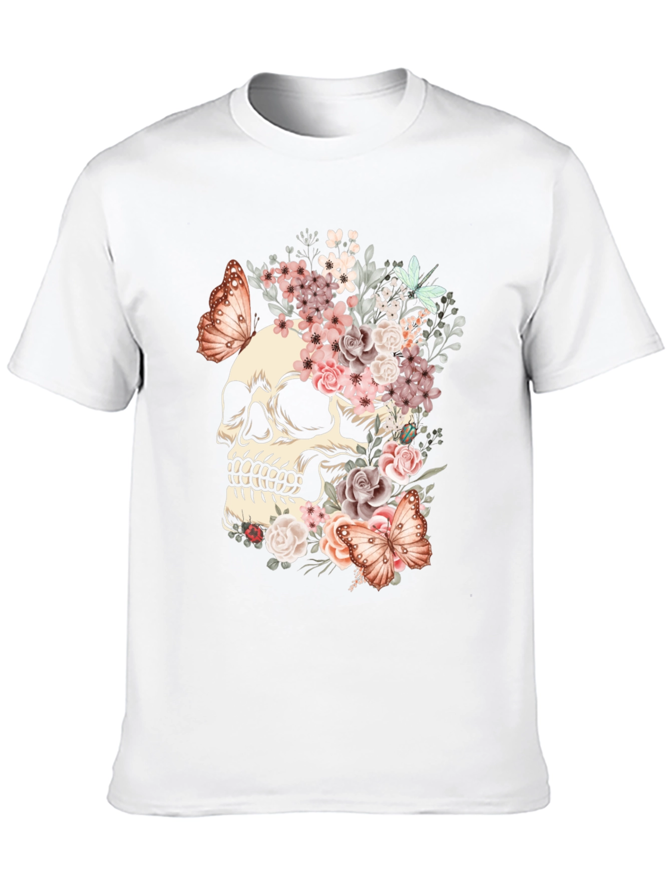 Floral Skull Butterfly Graphic T-Shirt