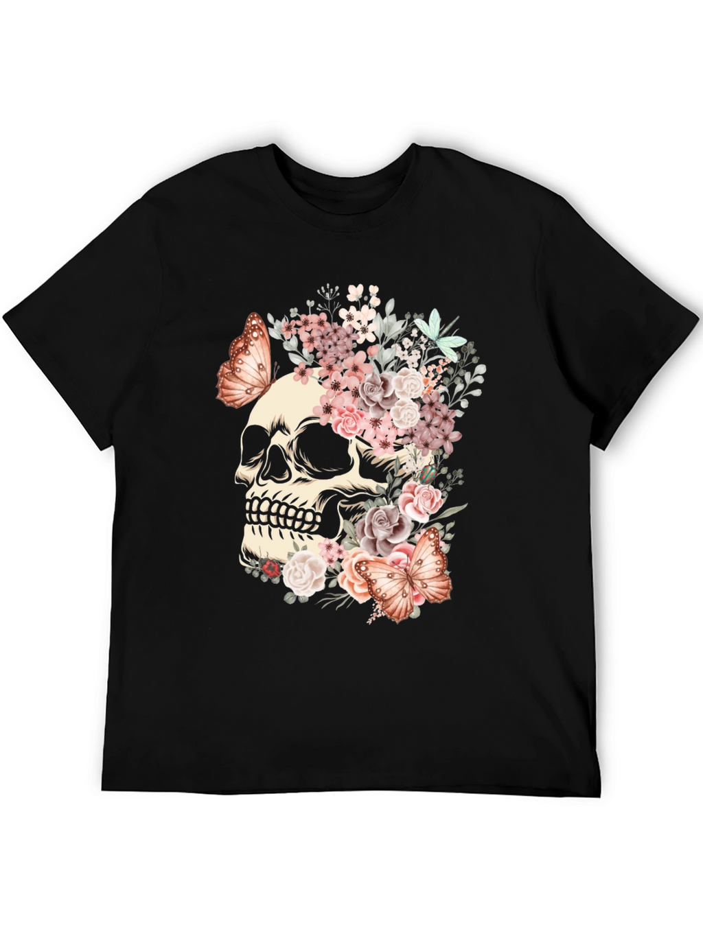 Floral Skull Butterfly Graphic T-Shirt