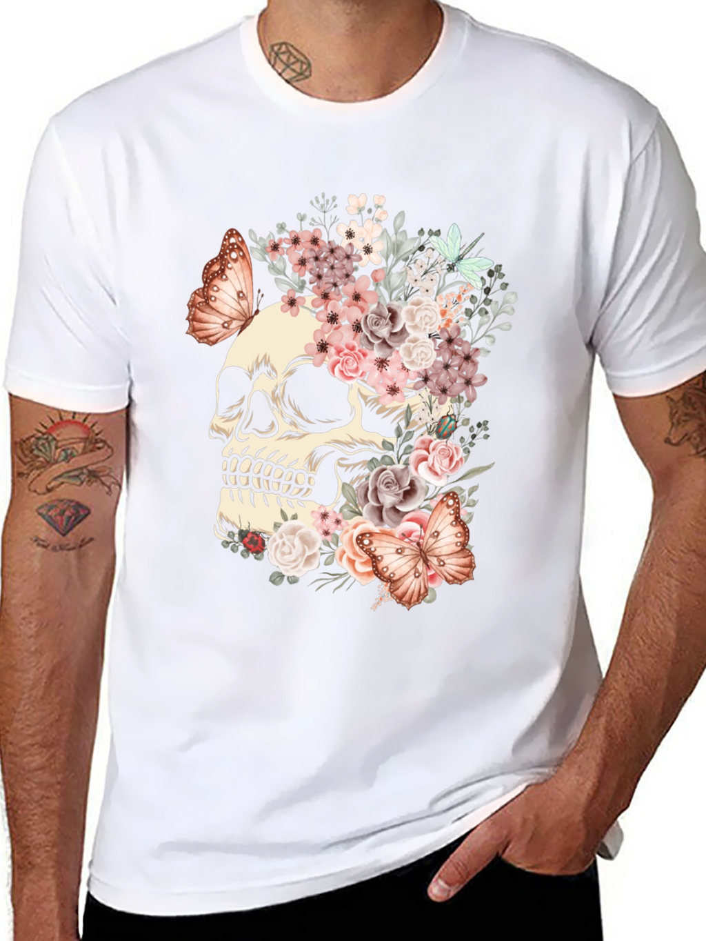 Floral Skull Butterfly Graphic T-Shirt