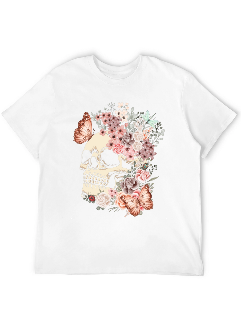 Floral Skull Butterfly Graphic T-Shirt