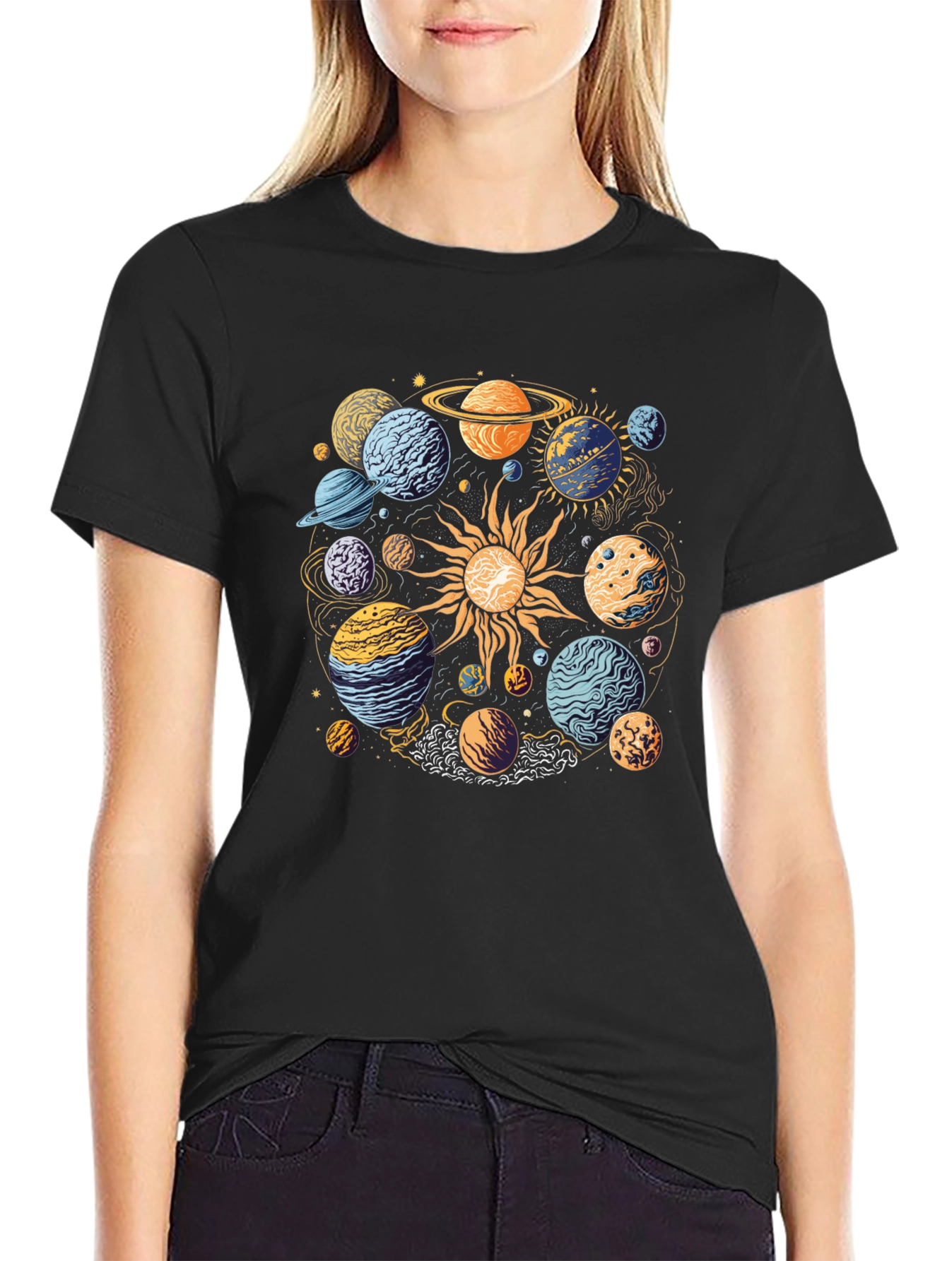 Planetary System Graphic T-Shirt - Black Cotton Tee