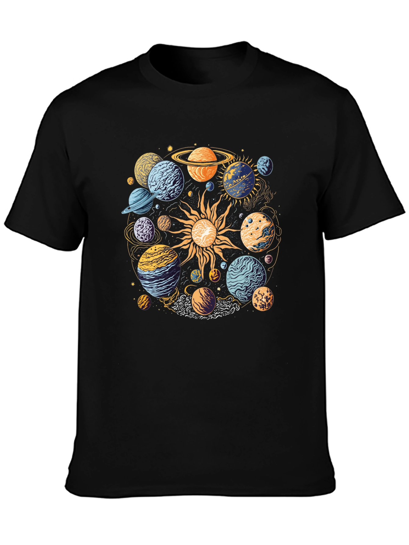 Planetary System Graphic T-Shirt - Black Cotton Tee