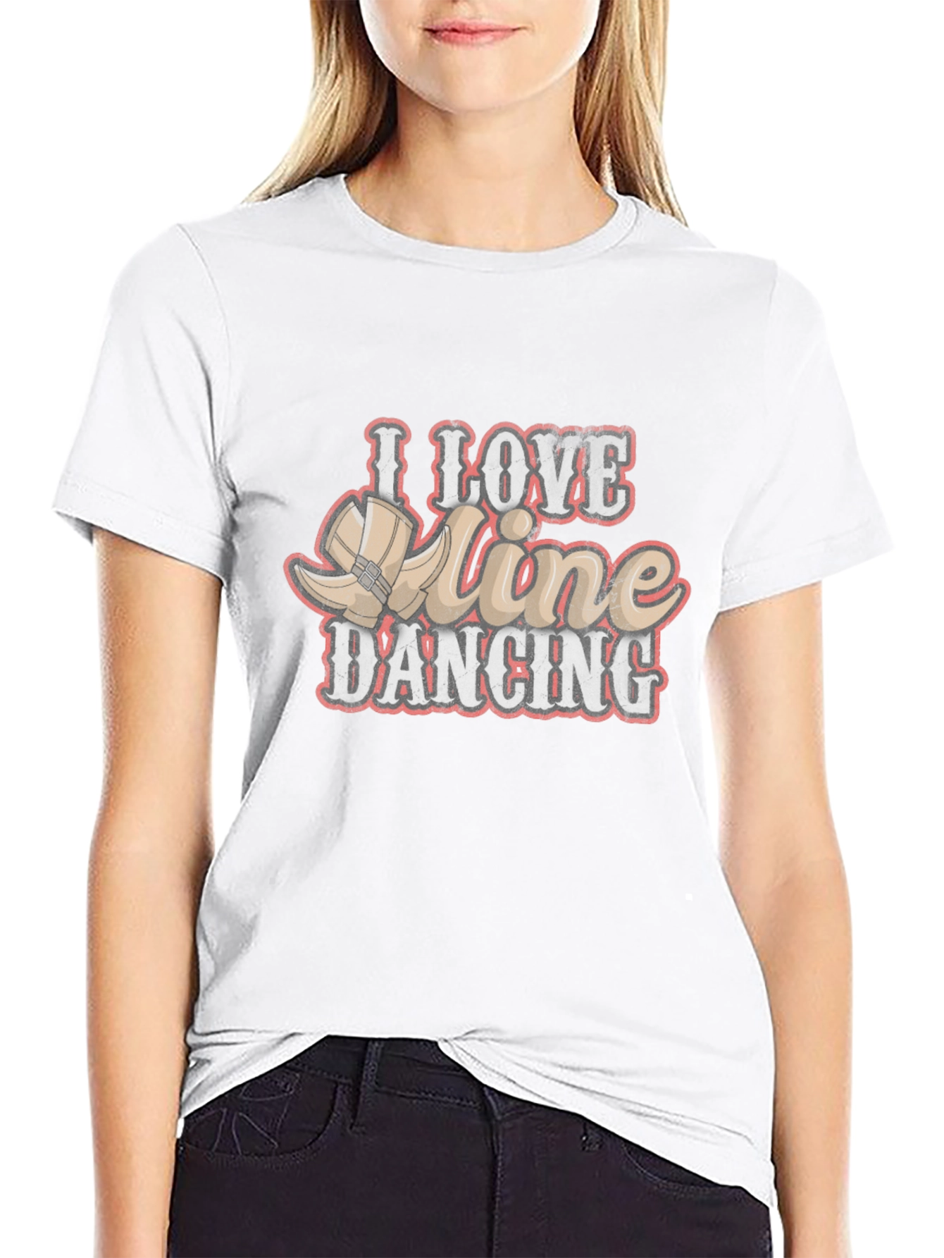 I Love Line Dancing Black T-Shirt