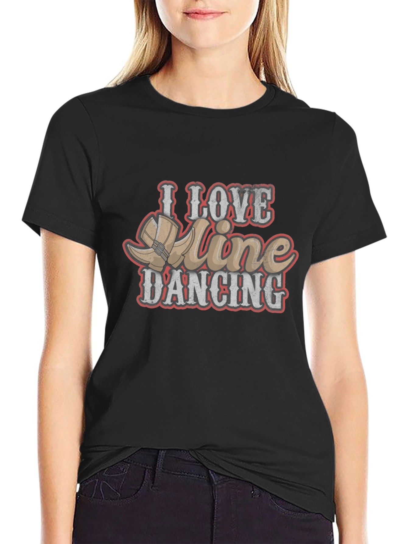 I Love Line Dancing Black T-Shirt