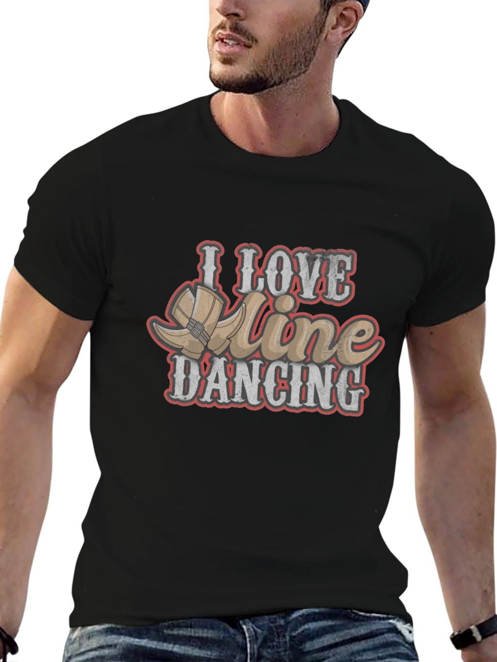 I Love Line Dancing Black T-Shirt
