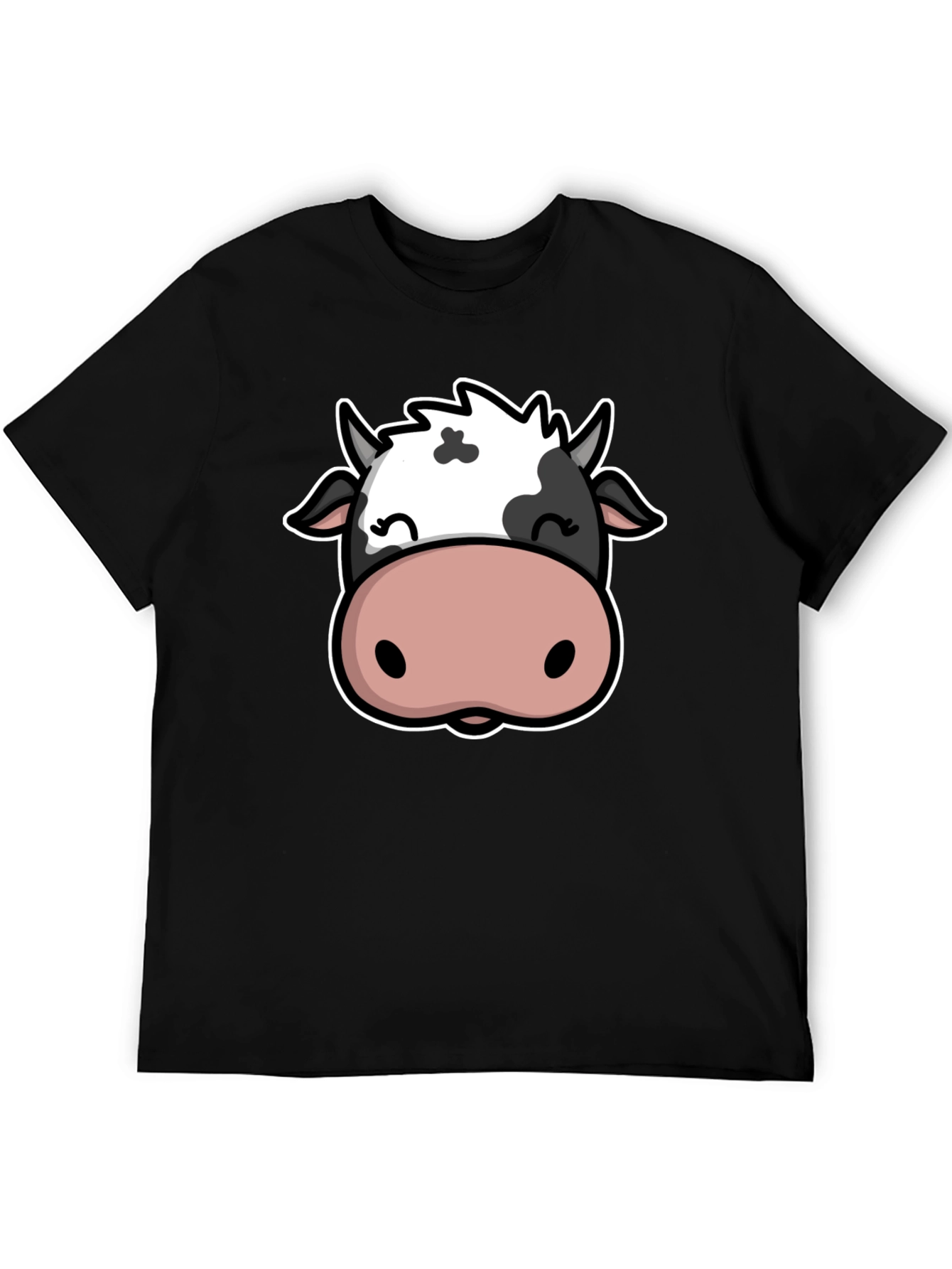 Cute Cow Graphic Print Black T-Shirt