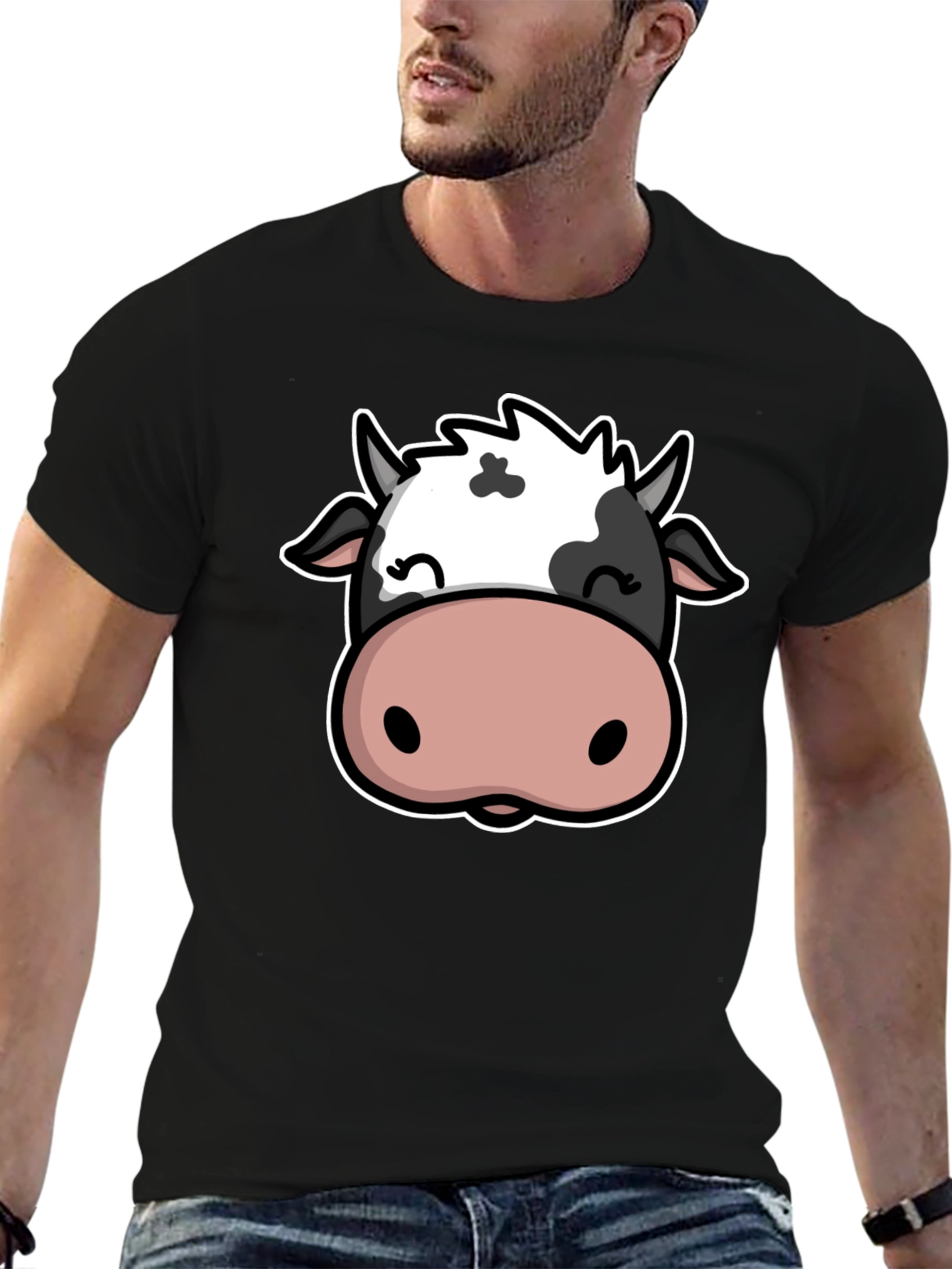 Cute Cow Graphic Print Black T-Shirt