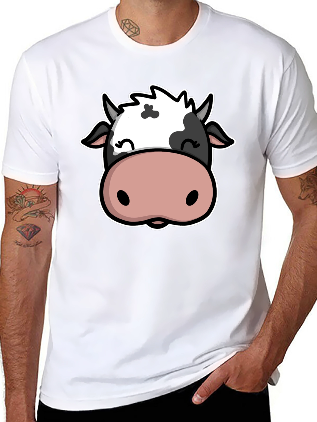 Cute Cow Graphic Print Black T-Shirt