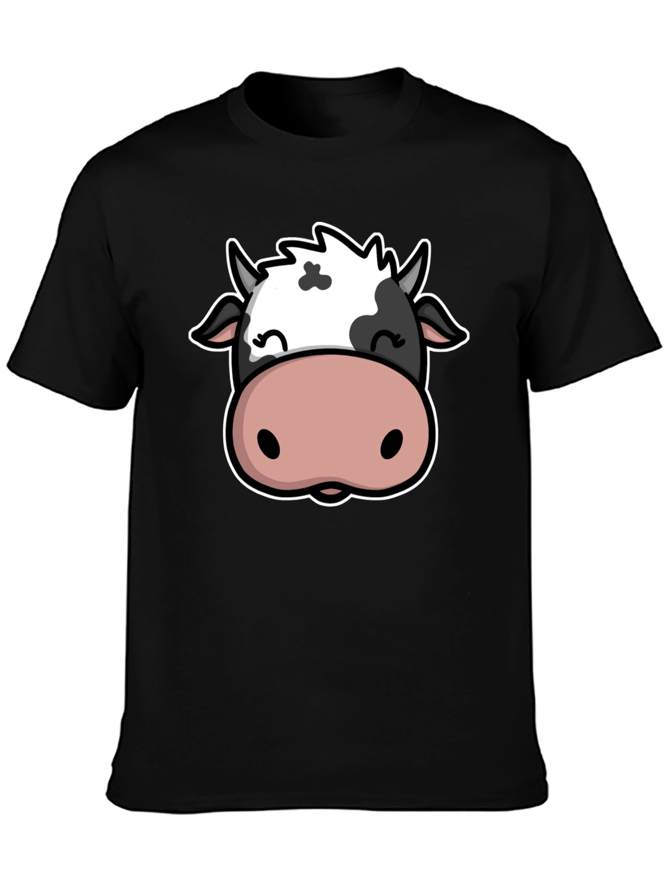 Cute Cow Graphic Print Black T-Shirt