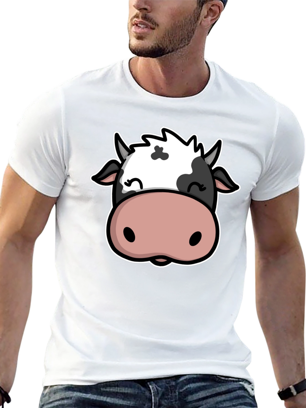 Cute Cow Graphic Print Black T-Shirt